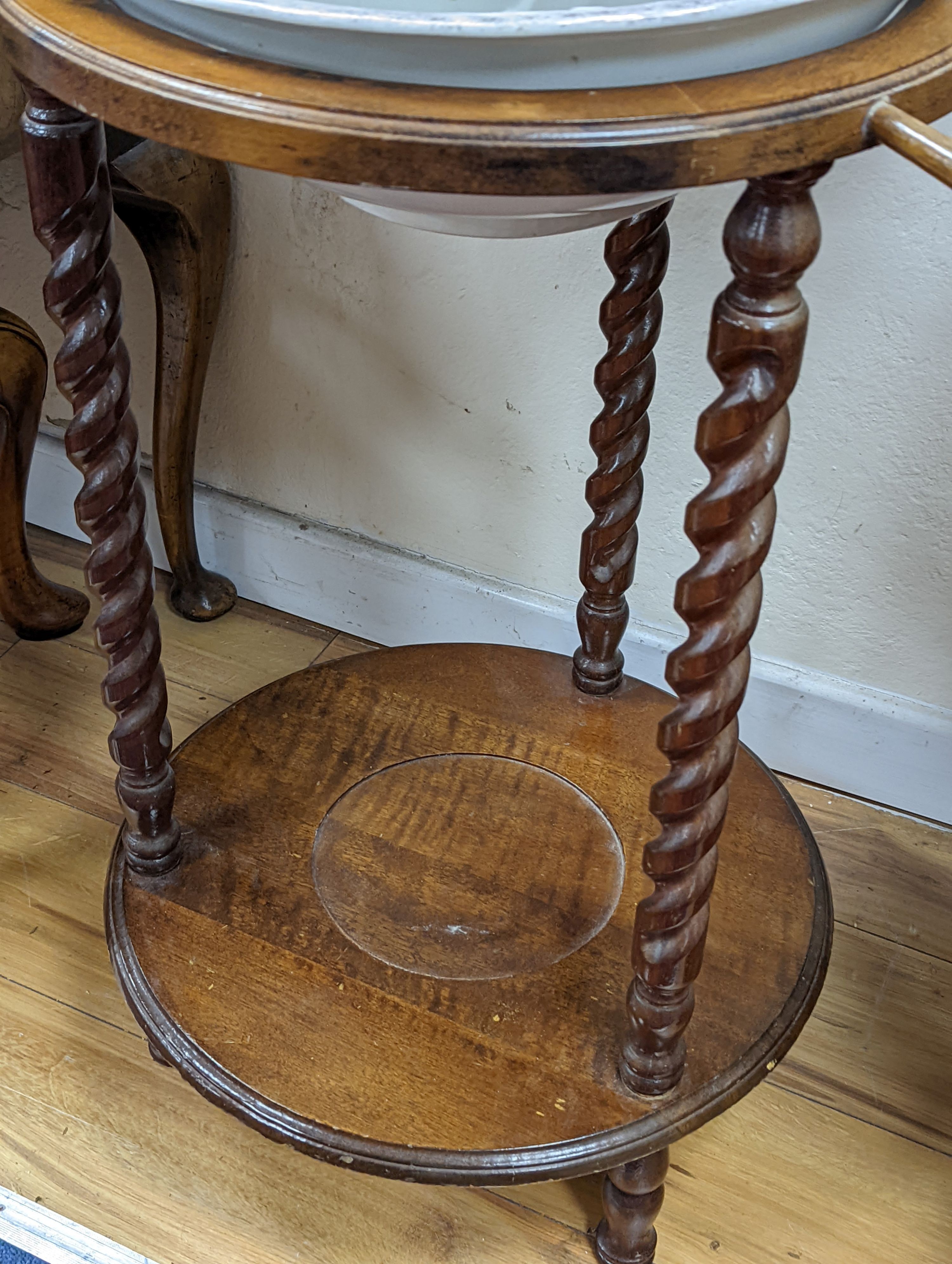 A Victorian style mahogany and beech wash stand, width 54cm, height 132cm